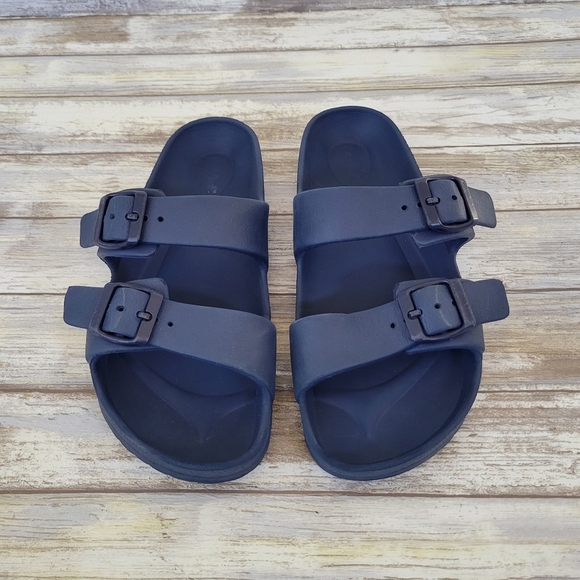 Cat & Jack Kids Size 3 Blue Slip-On Rubber Flat Slides Sandals Buckle Closure - Picture 1 of 8